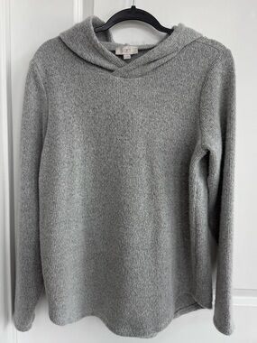 LOFT Light Gray Knit Hooded Pullover Sweater
